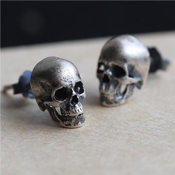 Gothic Skull Hollow Men's Stud Earrings-Woolova