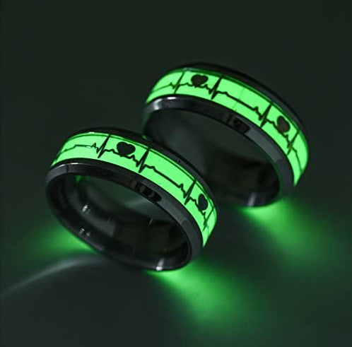 Luminous Heartbeat Couple Stainless Steel Ring-Woolova