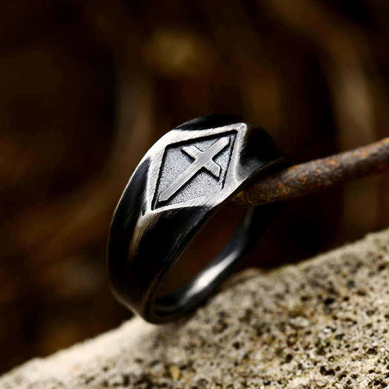 Black Latin Cross Rings Stainless Steel Ring-Woolova