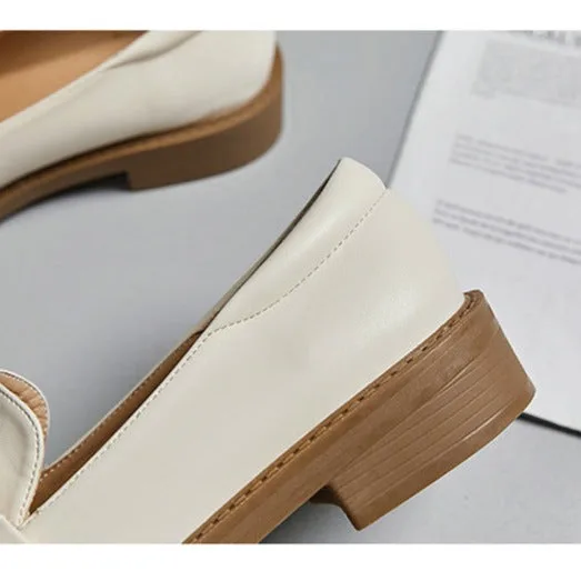 Retro British Style Loafers Women's Gold Buckle Single Shoe-Woolova